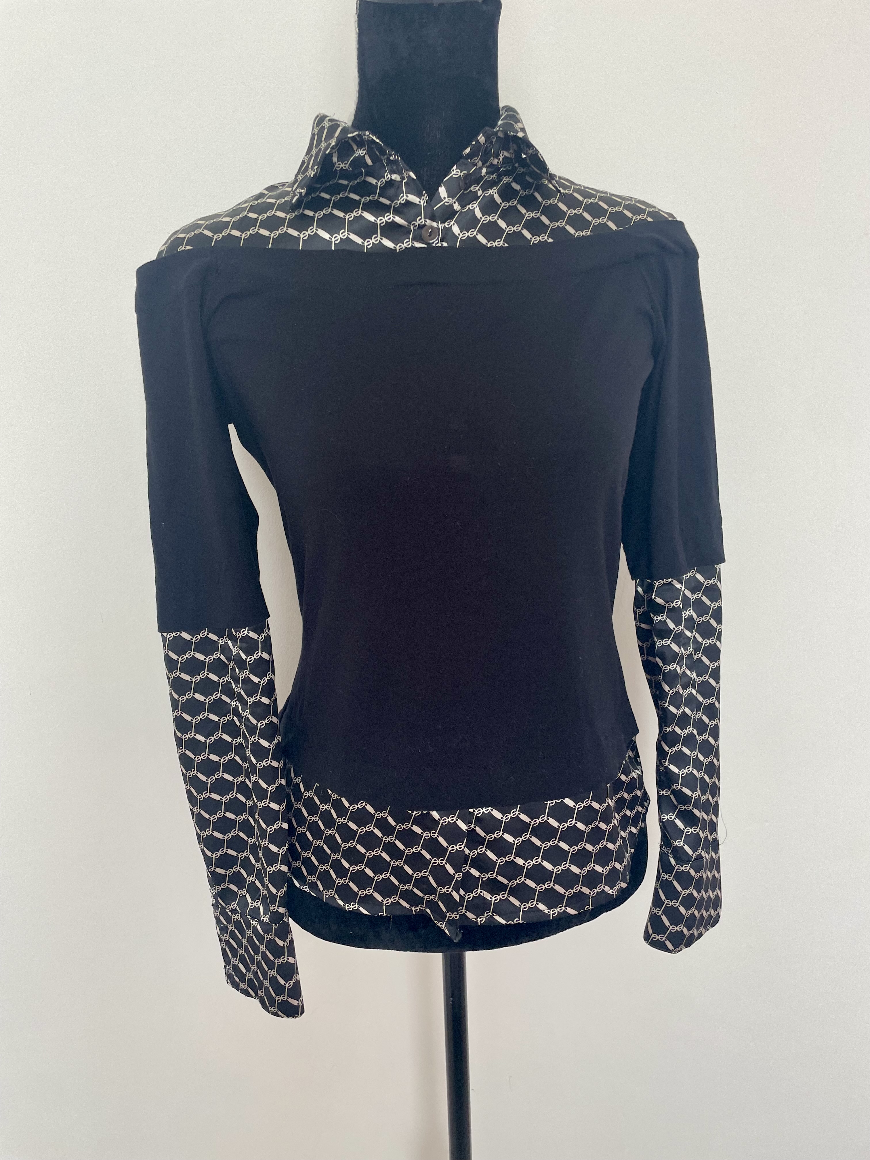 Blouse bi-matière Sinequanone noire / Top fluide imprimé chaînes S/M